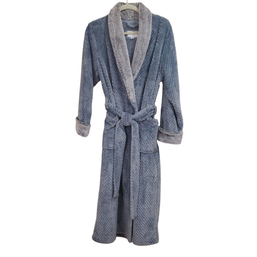 Carole Hochman Womens size M Plush Bathrobe Belted Gray Midi textured Cozy Comfy